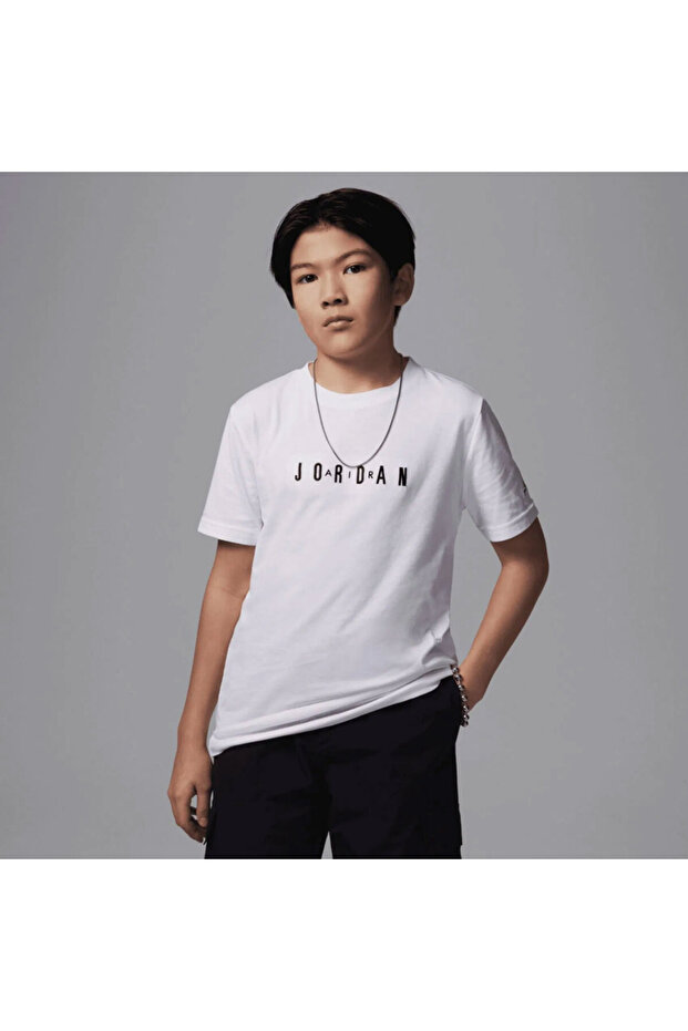 Jdb Mj Wordmark Emb Crew Children's White T-Shirt 95D634-001