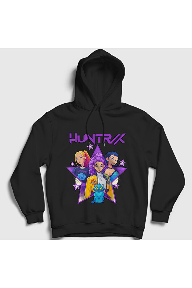Unisex Black Poster Huntrix K Pop Demon Hunters Hooded Sweatshirt 573833Tt