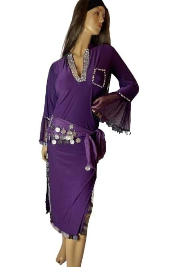 فستان رقص شرقي طويل مفتوح من الجانبين – أناقة وتدفق - 1