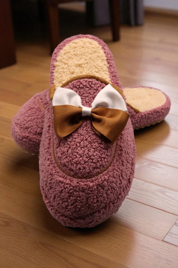 Thick Sole Winter Slippers with Ribbons. Seasonal Women's House Slippers