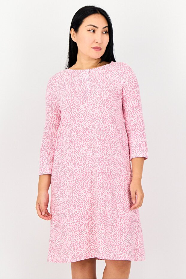 Women Animal Print 3/4 Sleeves Sleeping Dress, Multicolor