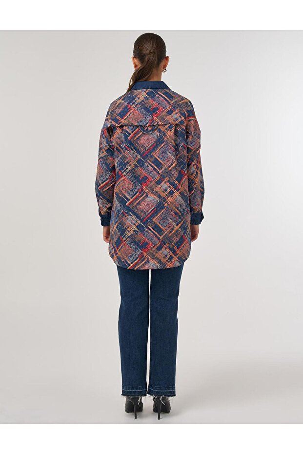 Denim Garnished Patterned Tunic Red - 5