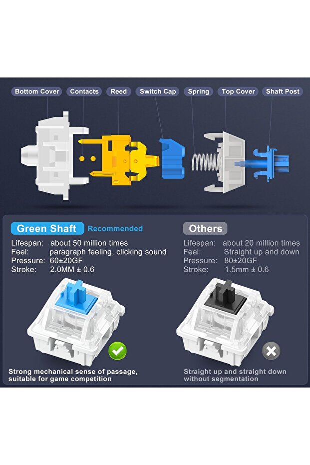 Gaming Keyboard 87 Keys Wired 6 Colours Led Multi Mode Ambient Backlit Keyboard 75% Mechanical - 6