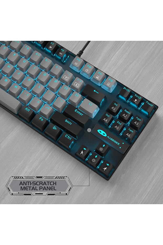 لوحة مفاتيح ألعاب ميكانيكية 75% بإضاءة خلفية بيضاء LED و87 مفتاحًا، كمبيوتر سلكي صغير الحجم Tkl - 7