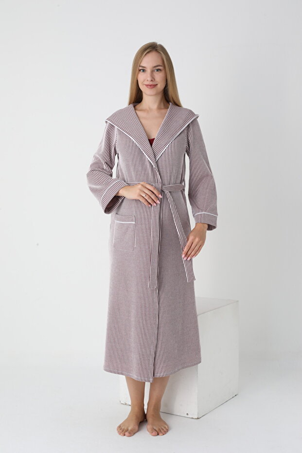 Hooded Pregnant and Maternity Striped Long Dressing Gown