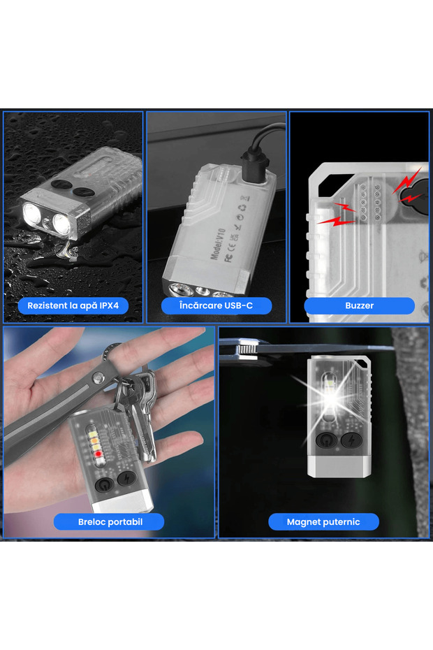 Mini LED Flashlight, 1000 LM, 12 Modes, COB Side, USB-C, UV, 80 dB Emergency Beep, Magnet, 1000mAh - 4