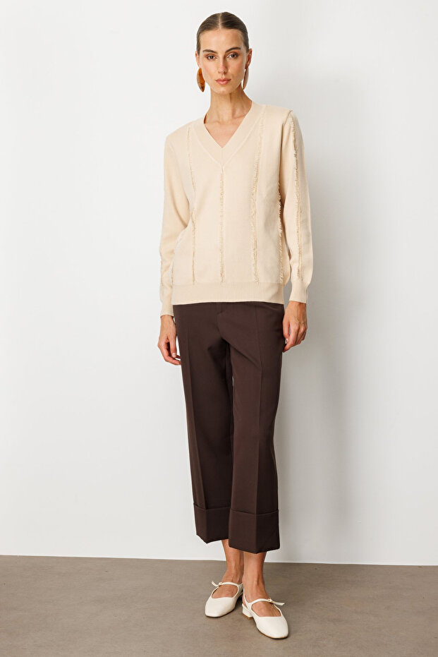 Yaka Şerit Kırçıllı Triko Kazak - 3