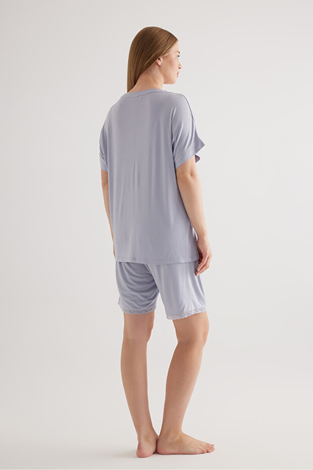 Kadın Plus Size Viscose Kısa Kollu Şortlu Pijama Takımı - 4