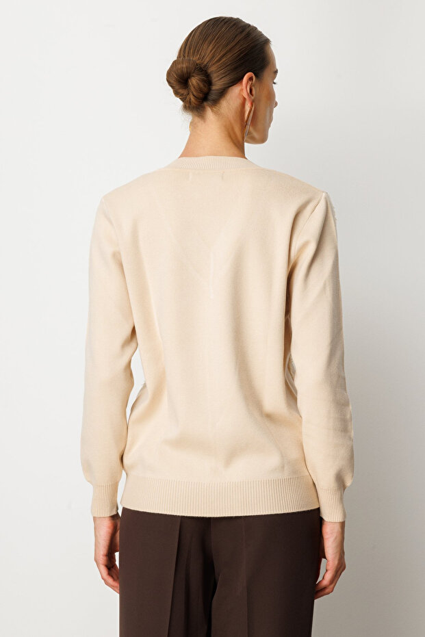 Yaka Şerit Kırçıllı Triko Kazak - 4