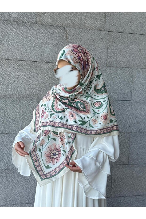 وشاح منقوش بالزهور من القطن - كريمي - 5
