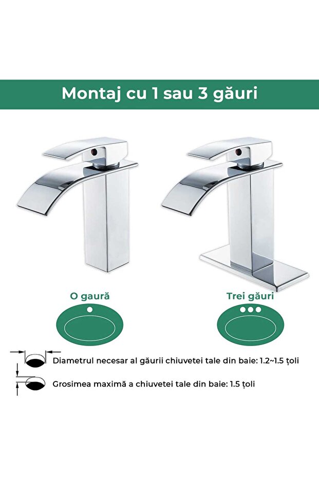 Modern Waterfall Sink Faucet, Single Lever, with Mounting Plate, Chromed Brass - 3