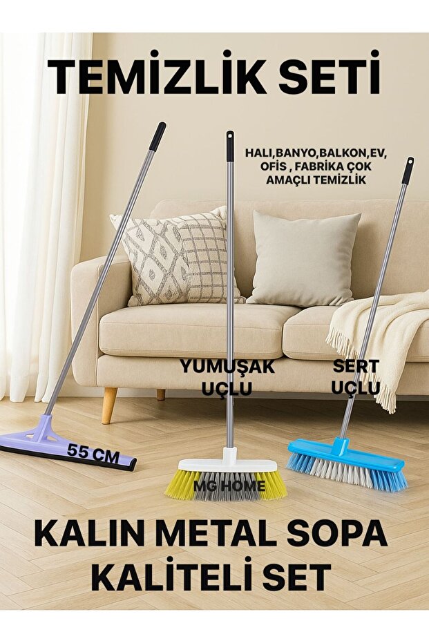Cleaning Set Mega 6 Piece Brush Broom Rag Stick Set Thick Metal Stick Quality Set Bathroom