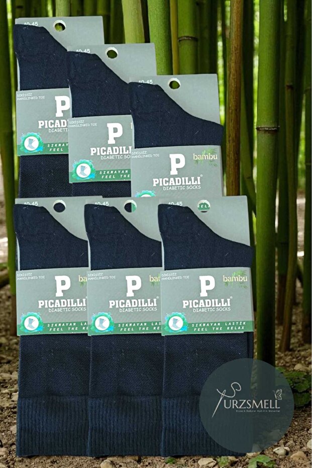 Pack of 6 Socks Bamboo Socks Non-Squeezing Rubber Rice Knitted Comfortable Socks Dark Blue