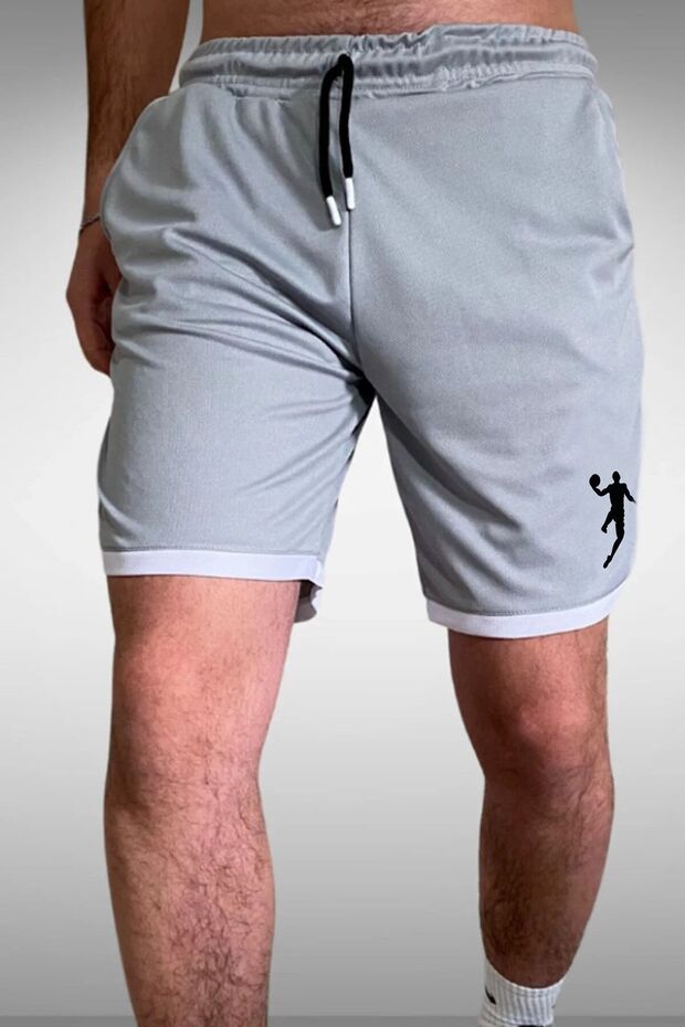 Men's Gray Basketball Football Striped Shorts Fitness Sports Exercise Running Sports Quick Dry