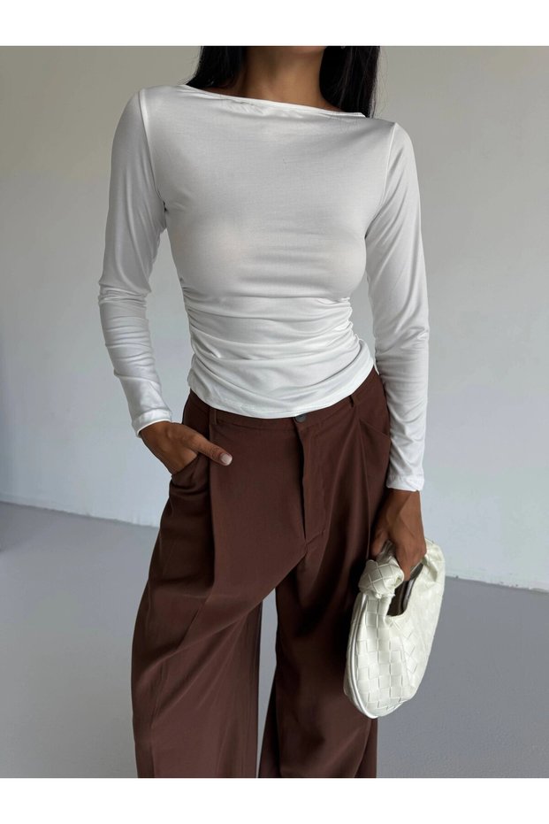 Women's White Long Sleeve Sany Blouse Hzl25S-Fry123351