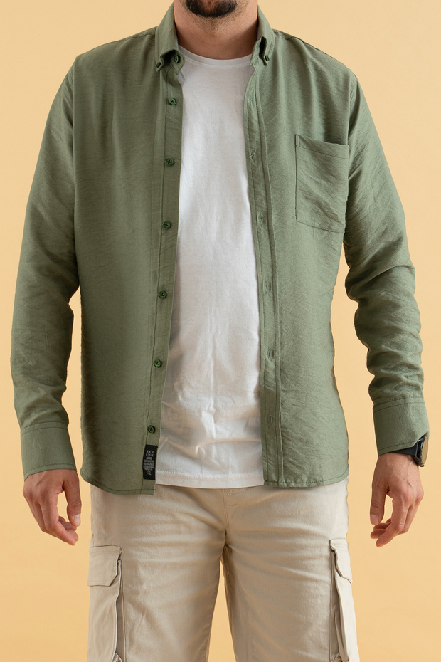 Men's Khaki Slim Fit Slim Fit Viscose Linen Shirt