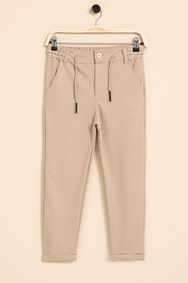 Kahve Erkek Çocuk Duble Paça Beli Lastikli Basic Kumaş Pantolon 21423 - 1