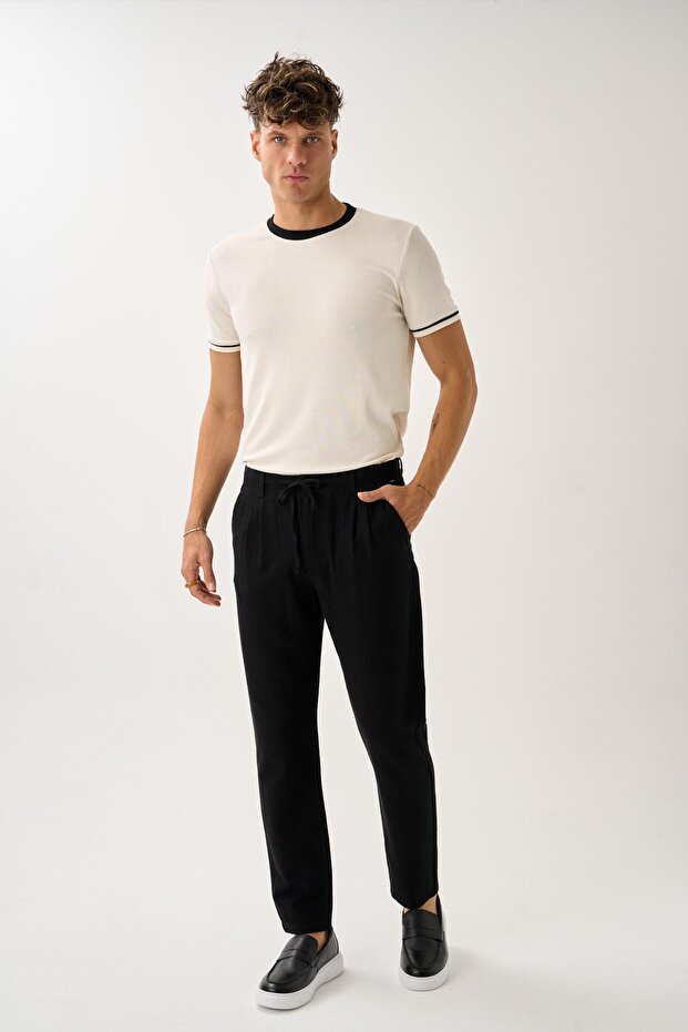 Pleated Lace-Up Casual Linen Trousers