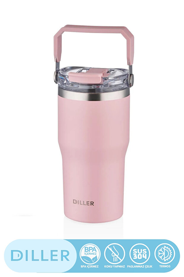 620ml Yeni Koleksiyon Tumbler Pipetli/Pipetsiz Kullanım Kulplu Paslanmaz Çelik Termos - 1