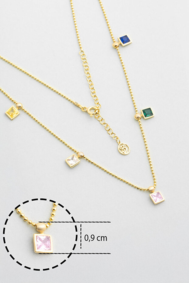 Minimal Renkler 18 Ayar Sarı Altın Kaplama 45 Cm Gümüş Kolye - 3