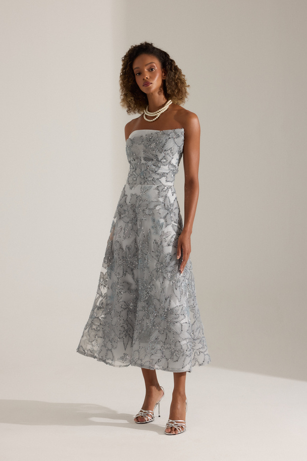 Olyssia Gri Elbise - 3