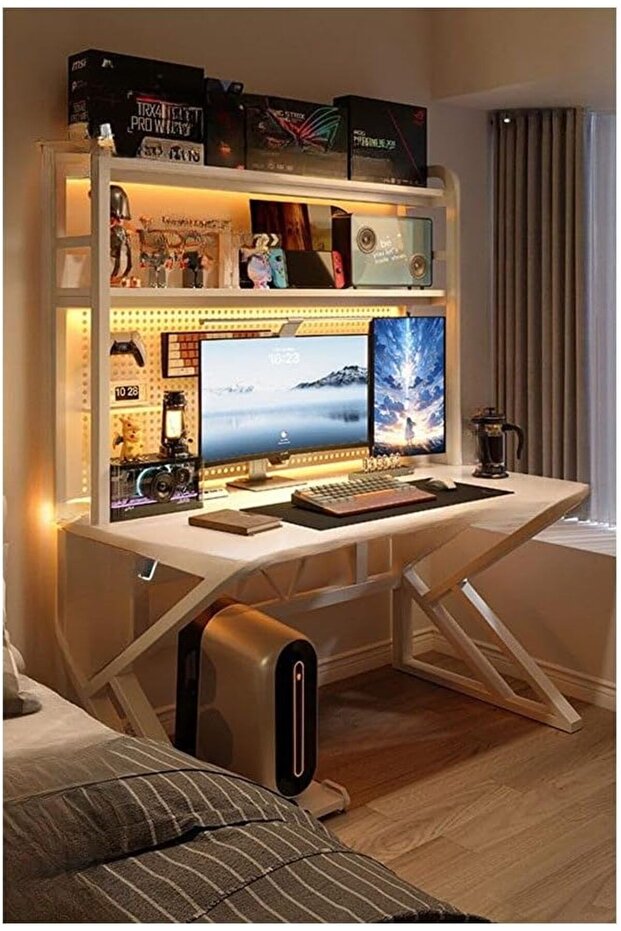 Computer Tables with Shelves for Organized Productivity White Frame with Hole Board Regular Height 1 - 2