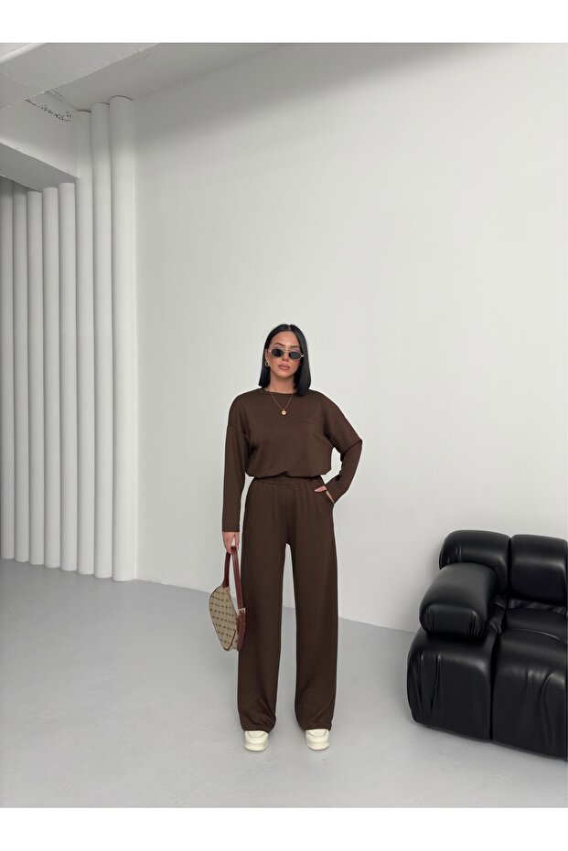 Női barna modális hosszú ujjú, puha tapintású sportruha - 3