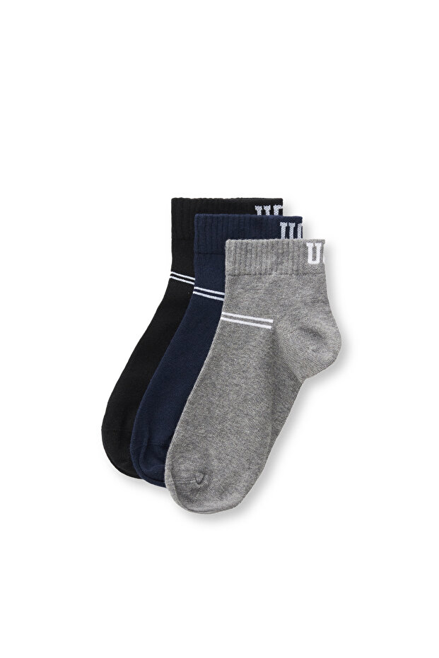 Brennus 3-Piece Black Navy Blue Gray Short Jacquard Standard Fit Unisex Socks