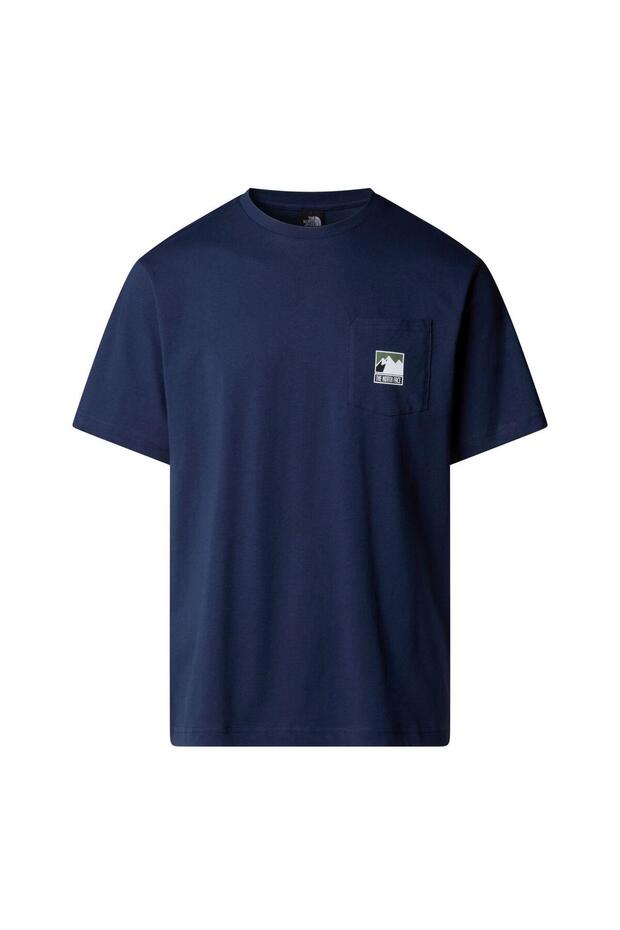 M Mountain Logo Relaxed S/S Pocket Tee Men's T-Shirt Nf0A8E3M8K21 Navy-L