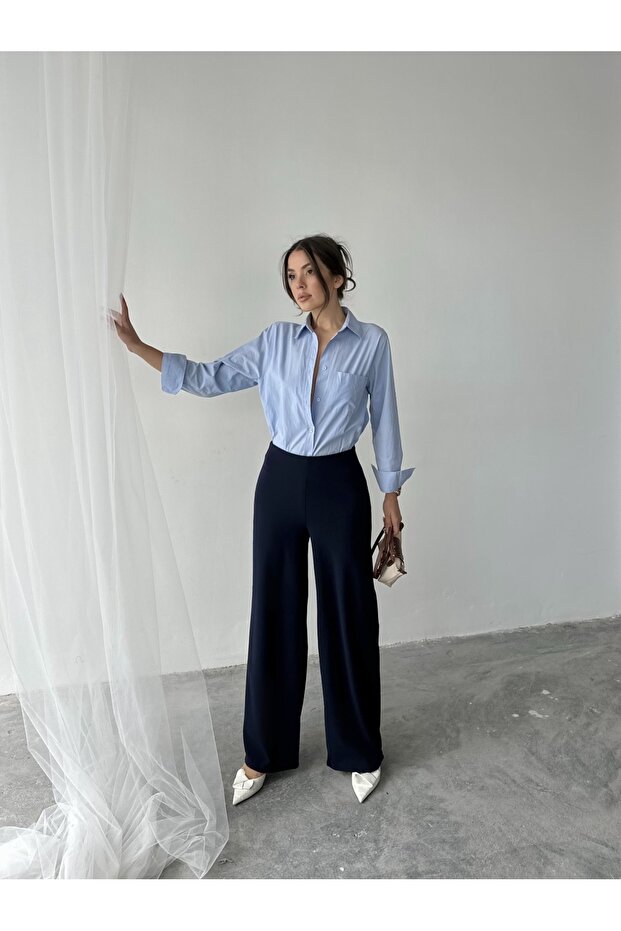 Side Zippered Flexible High Waist Wide Leg Palazzo Pants
