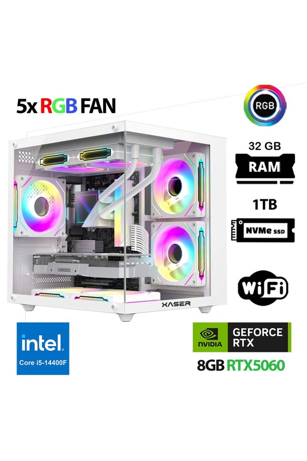 Cube X200 i5 14400F 32GB DDR5 Ram 1TB M.2 NVMe SSD 8GB RTX5060 Beyaz Masaüstü Oyuncu Bilgisaya - 1