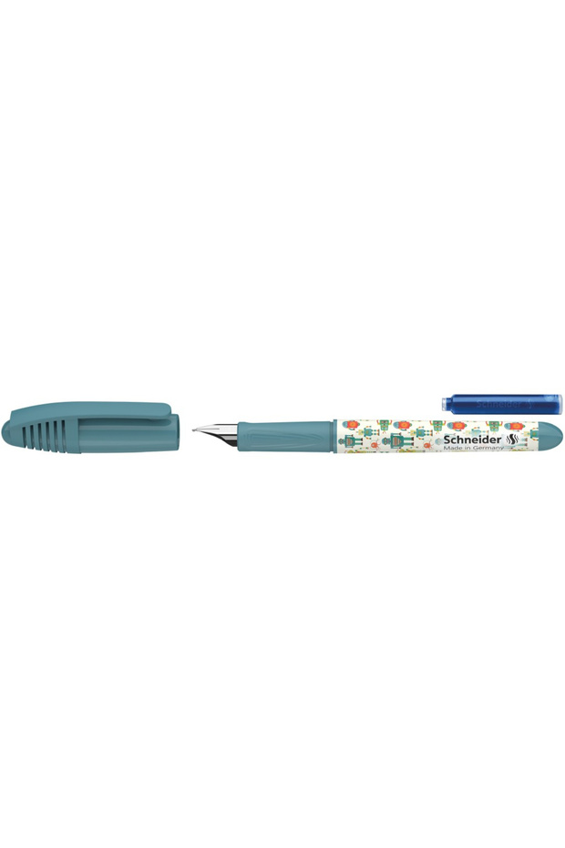 Pen and refill for beginners, with robot pattern, steel nib and ergonomic sleeve - 1