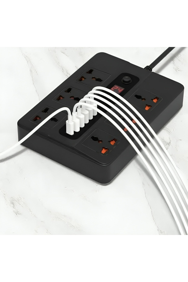 شريط طاقة بطول 3 أمتار مزود بـ 4 منافذ USB ومنفذ USB-C PD-18W بالإضافة إلى 6 مقابس تيار متردد مع ميزة المؤقت الذكي - 4