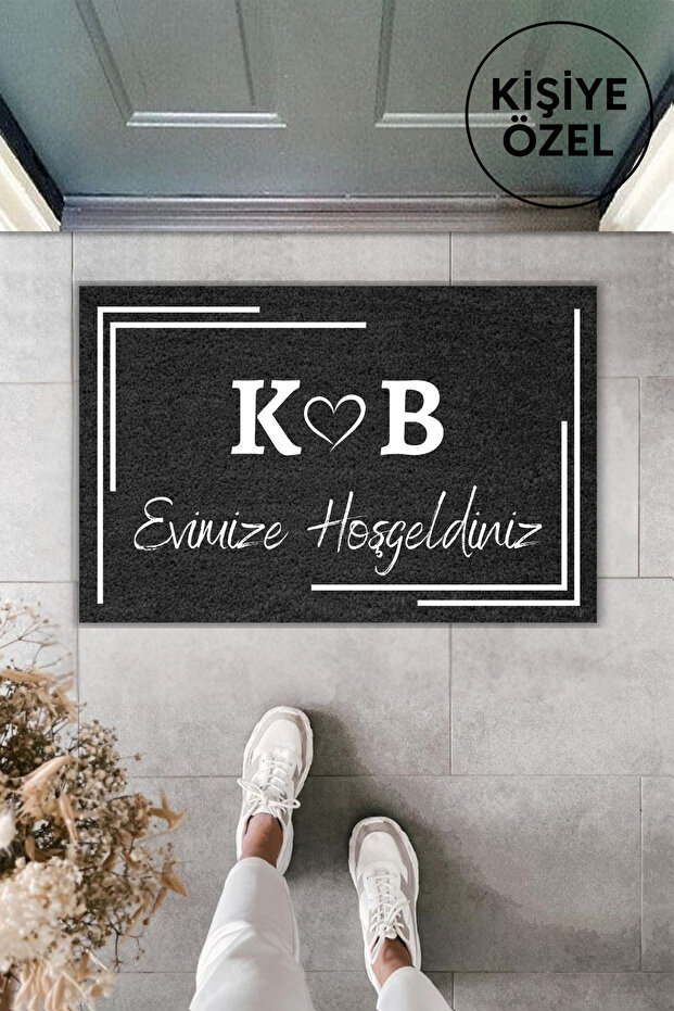 Modern Dijital Baskı Füme Baş Harfli Kapı Önü Paspas 70x45cm - 3