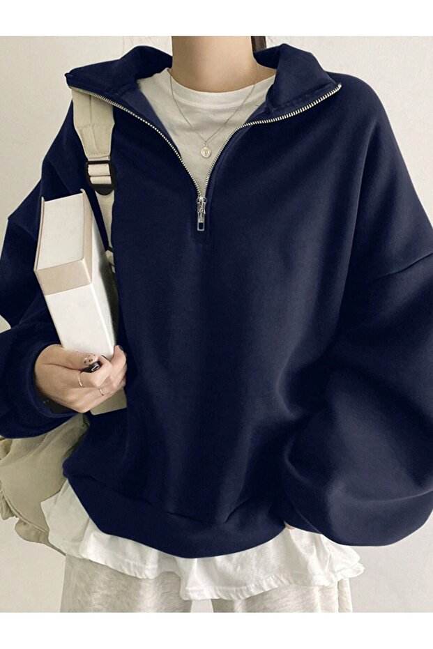 Unisex Stand Collar Half Zipper Sweatshirt