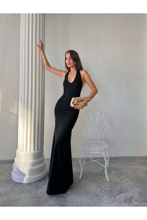Halter Yaka Davet Abiye Elbisesi – Uzun ve Zarif Model - 1