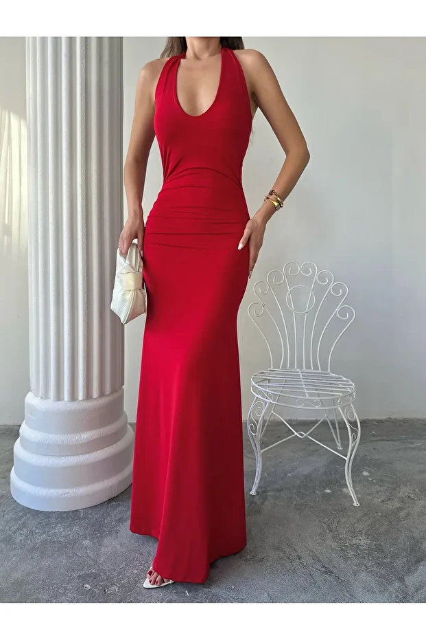 Halter Yaka Davet Abiye Elbisesi – Uzun ve Zarif Model - 4