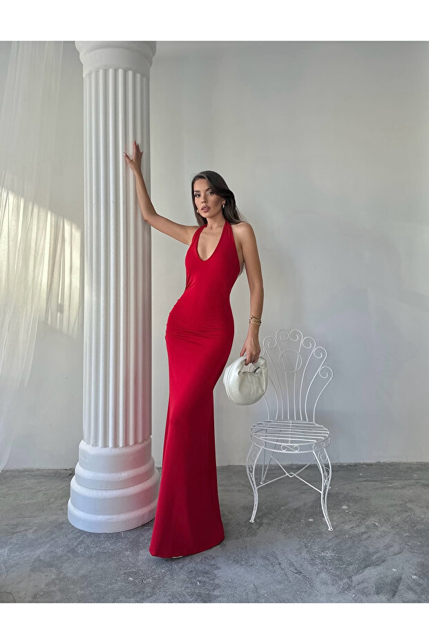 Halter Yaka Davet Abiye Elbisesi – Uzun ve Zarif Model - 2