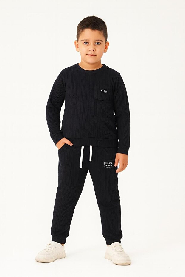Seasonal Wrapping Fabric Boys' Tracksuit Set with Pockets