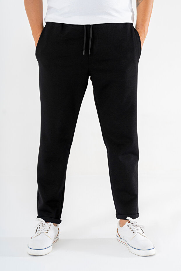 Men's Black Jogger Sweatpants Double Leg Sports Casual Pants