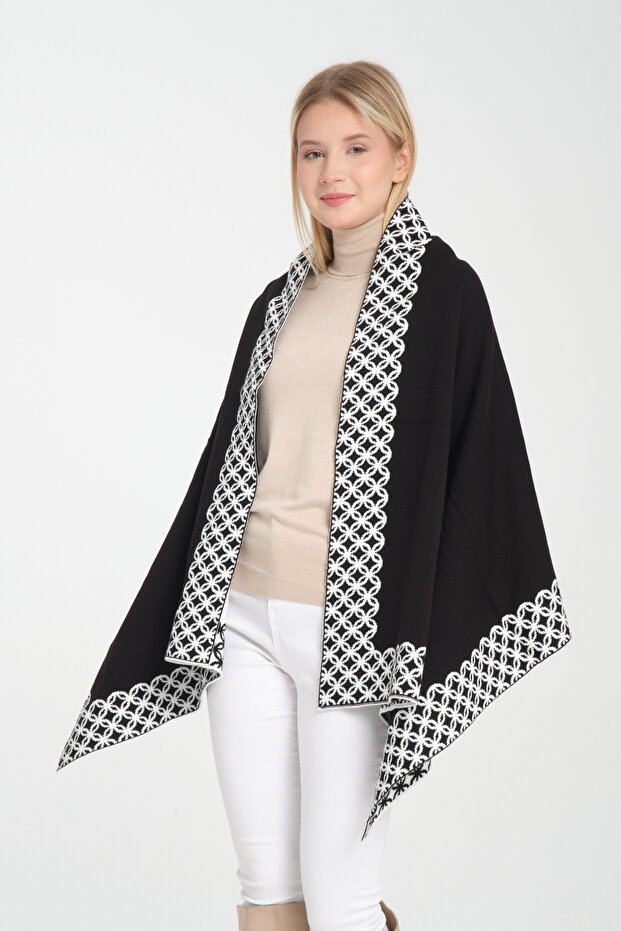 Ring Patterned Knitwear Shoulder Shawl – Stylish and Comfortable Poncho Model, Women's Shoulder Shawl, Winter Shoulder Shawl