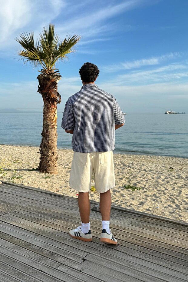 Bel Lastikli Basic Şort Ekru - 5