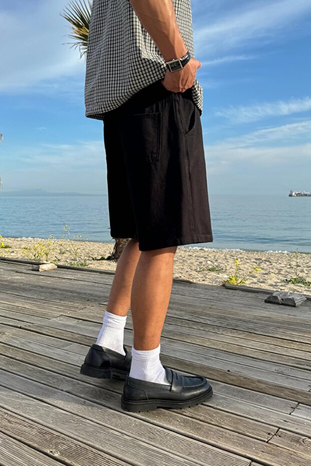 Bel Lastikli Basic Şort Siyah - 2