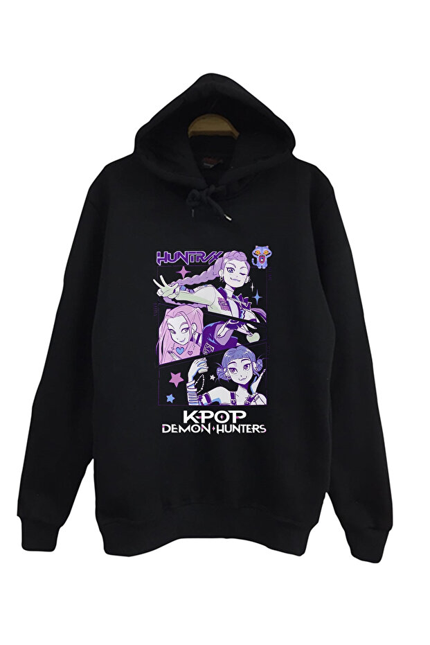 K-Pop Demon Hunters Printed Unisex 100% Cotton Hooded Black Sweatshirt