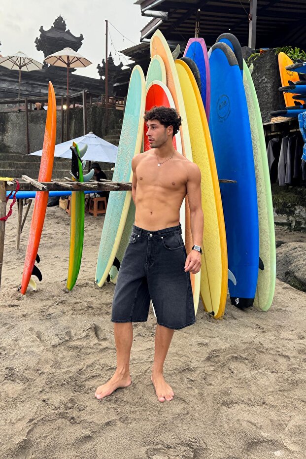 Basic Kot Şort Siyah - 2