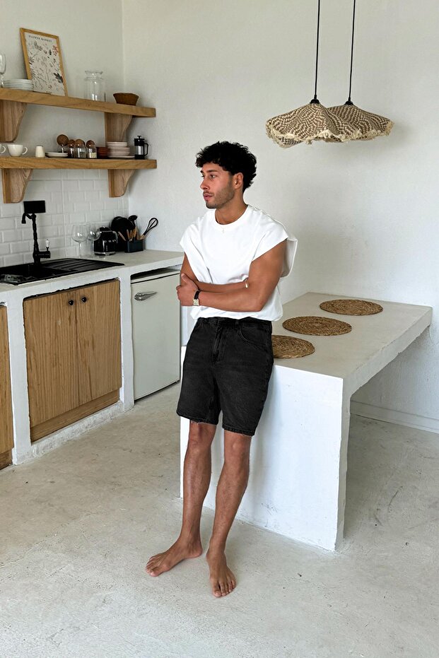 Basic Kot Şort Siyah - 5