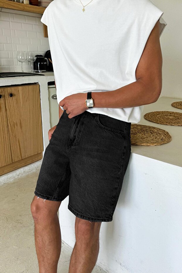 Basic Kot Şort Siyah - 1