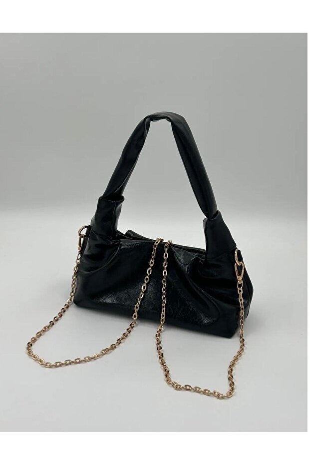 Sequin Chain Strap Detailed Fabric Women's Shoulder Bag