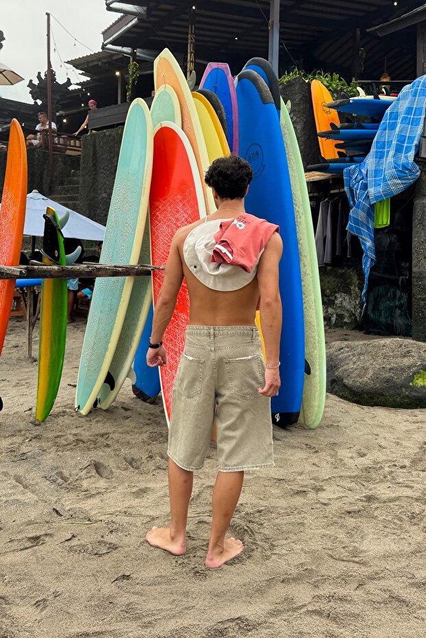 Basic Kot Şort Açık Kahve - 5