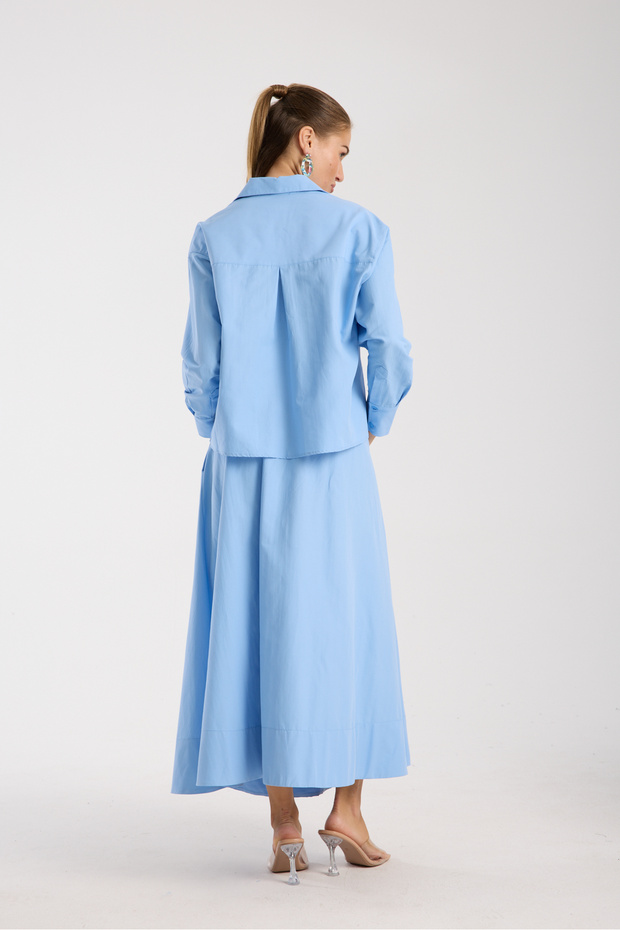 Poplin Kloş Etek ve Oversize Gömlek Mavi - 6